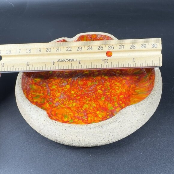 Hand Made Studio Art Pottery Ashtray Trinket Dish Folded Edges Artist Signed VTG - Picture 3 of 12
